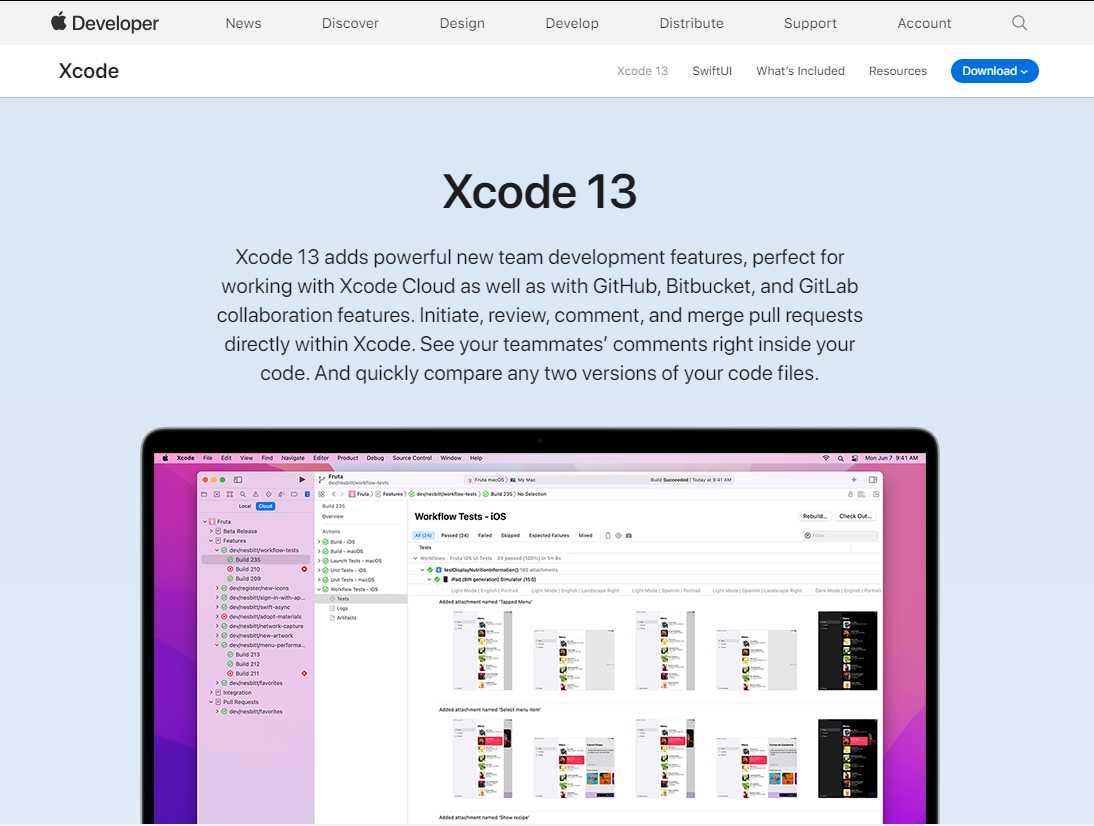 XCode 13 홈페이지