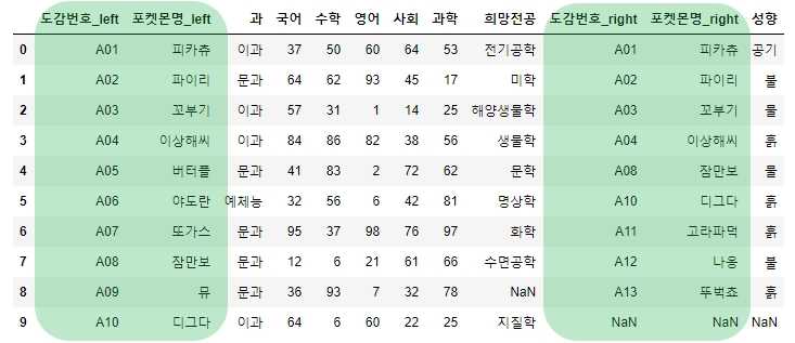 'lsuffix'와 'rsuffix' 옵션을 더해 join 함수로 합쳐진 DataFrame